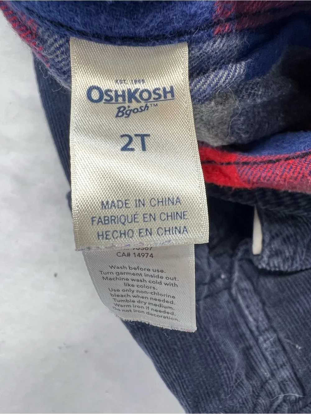 Osk‎ Kosh B’Gosh Blue Corduroy plaid lined overalls-2T